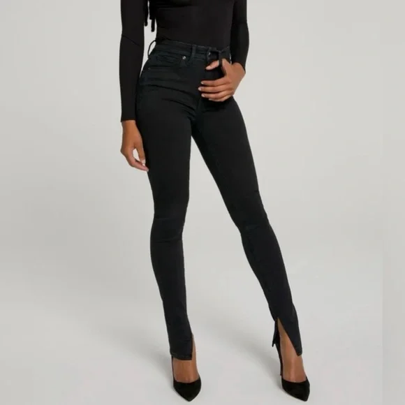 Good American | Good Waist Long Slit Outseam Skinny Jeans Black 12/31 NWT - Picture 1 of 10